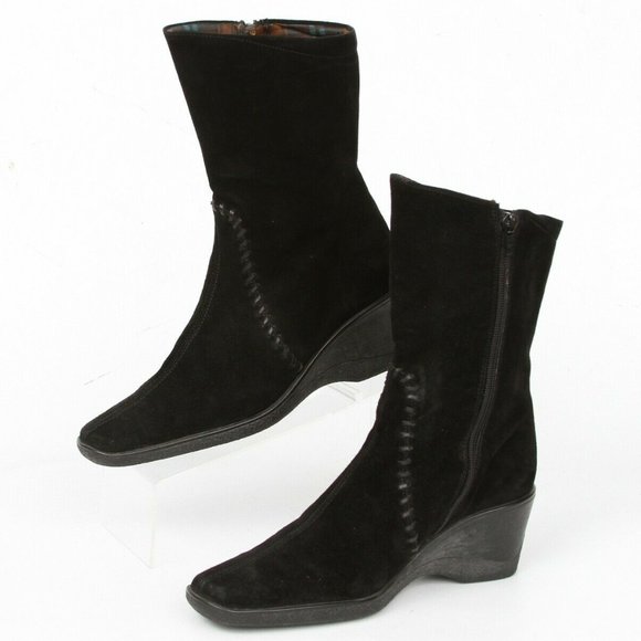 Aquatalia Whip Stitch Side Zip Wedge Boots Size 9